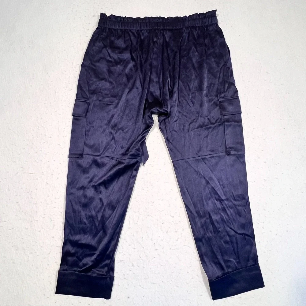 CAMI NYC Carmen Cargo Pant Navy Blue Stretch Silk Blend Charmeuse Women's Medium